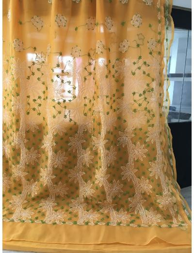 Chhangamal Hand Embroidered Yellow Colour Georgette Chikankari Saree