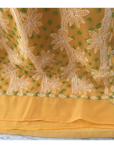 Chhangamal Hand Embroidered Yellow Colour Georgette Chikankari Saree