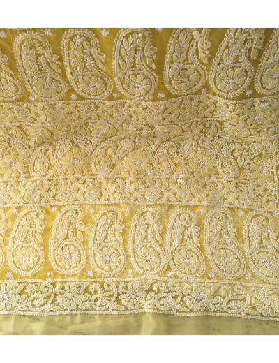 Chhangamal Hand Embroidered Yellow Colour Georgette Chikankari Saree