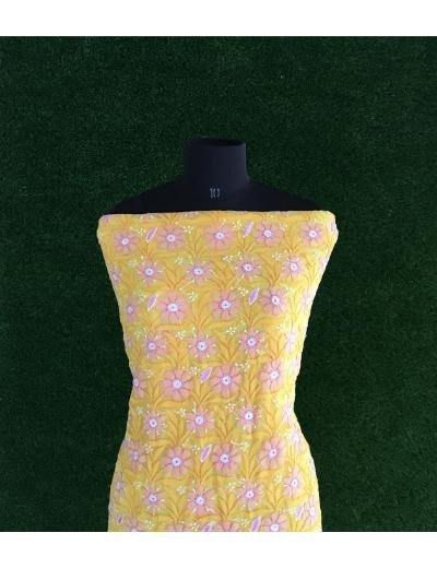 Chhangamal Hand Embroidered Yellow Colour Georgette Chikankari Suit Piece