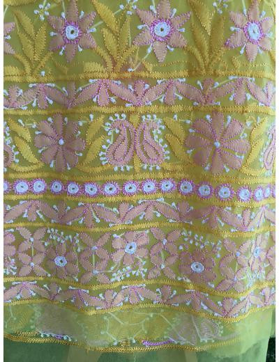 Chhangamal Hand Embroidered Yellow Colour Georgette Chikankari Suit Piece