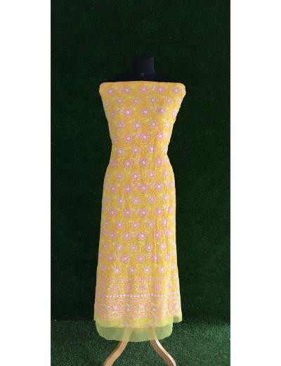 Chhangamal Hand Embroidered Yellow Colour Georgette Chikankari Suit Piece