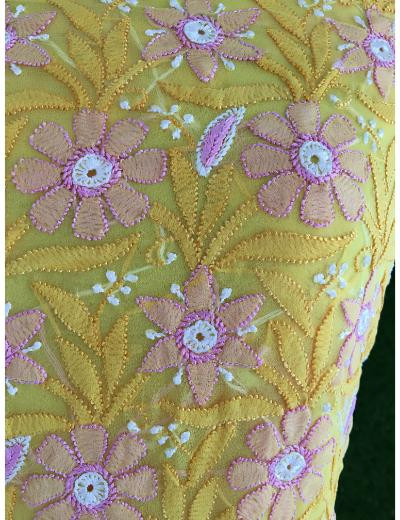 Chhangamal Hand Embroidered Yellow Colour Georgette Chikankari Suit Piece