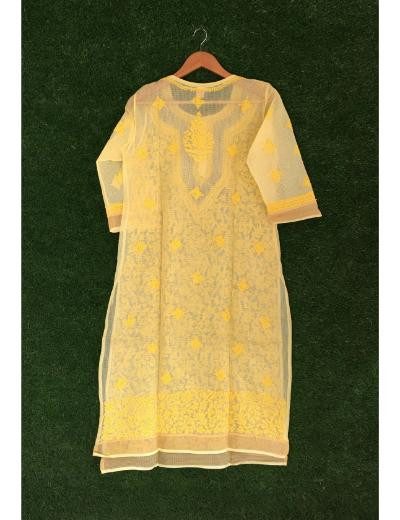 Chhangamal Hand Embroidered Yellow Colour Kota Chikankari Kurti