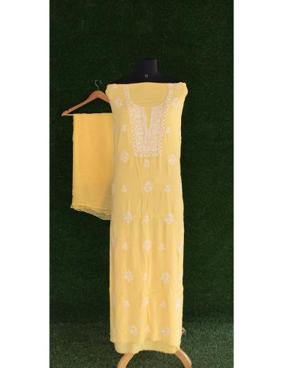 Chhangamal Hand Embroidered Yellow Colour Modal Chikankari Suit Piece