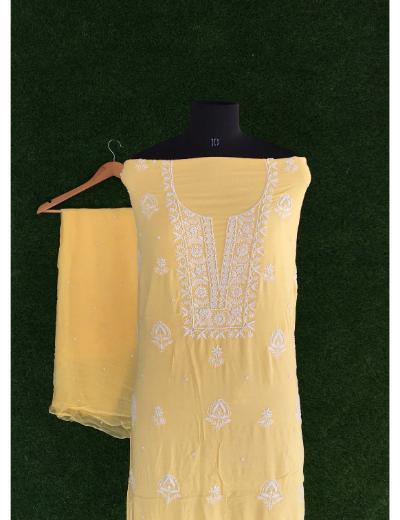 Chhangamal Hand Embroidered Yellow Colour Modal Chikankari Suit Piece