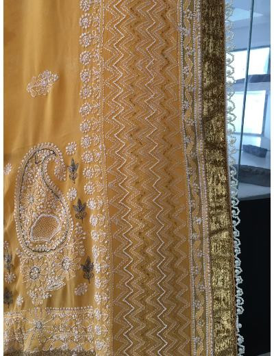 Chhangamal Hand Embroidered Yellow Colour Pure Georgette  Chikankari Saree Piece