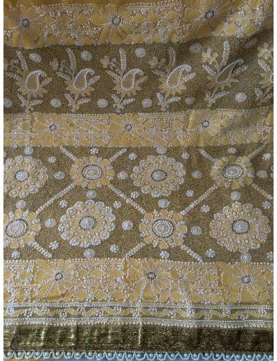 Chhangamal Hand Embroidered Yellow Colour Pure Georgette  Chikankari Saree Piece