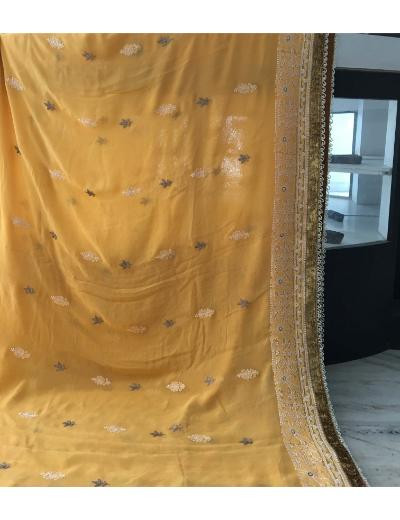 Chhangamal Hand Embroidered Yellow Colour Pure Georgette  Chikankari Saree Piece