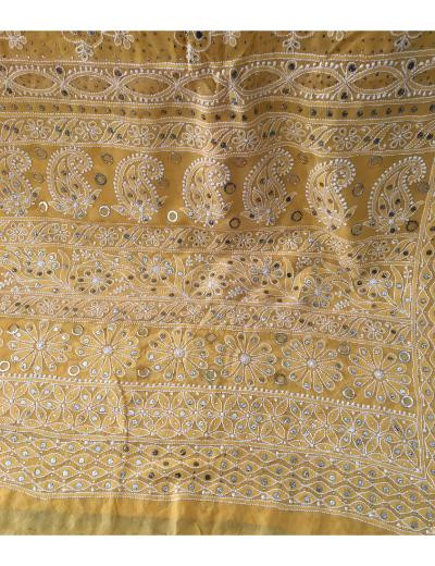Chhangamal Hand Embroidered Yellow Colour Pure Georgette  Chikankari Saree Piece