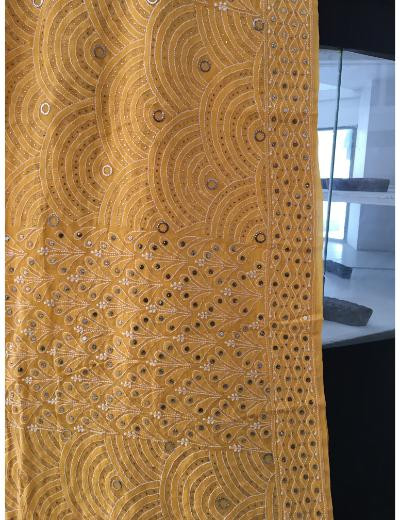 Chhangamal Hand Embroidered Yellow Colour Pure Georgette  Chikankari Saree Piece