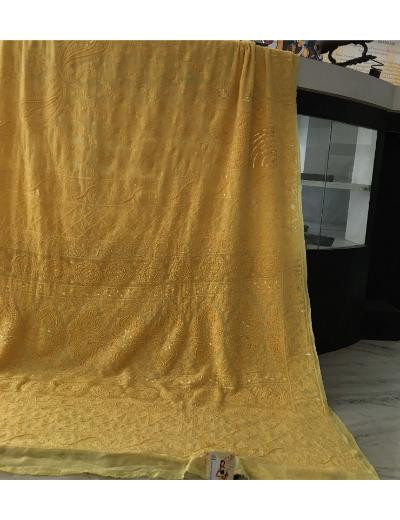 Chhangamal Hand Embroidered Yellow Colour Pure Georgette Chikankari Saree