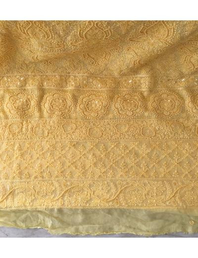 Chhangamal Hand Embroidered Yellow Colour Pure Georgette Chikankari Saree
