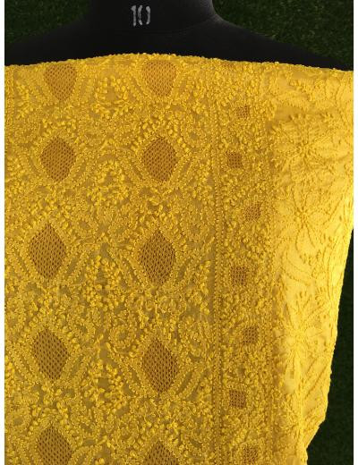 Chhangamal Hand Embroidered Yellow Colour Silk Chikankari Suit Length