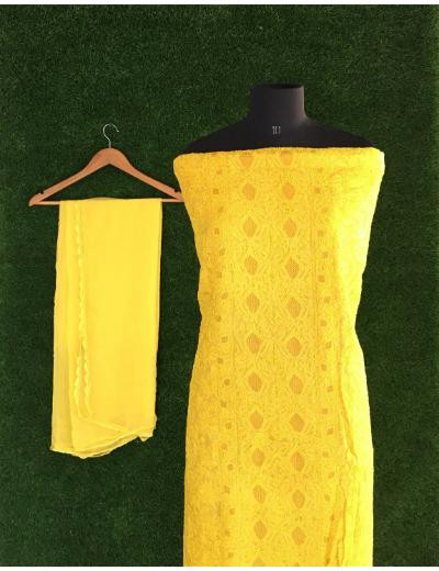 Chhangamal Hand Embroidered Yellow Colour Silk Chikankari Suit Length