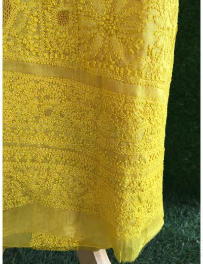 Chhangamal Hand Embroidered Yellow Colour Silk Chikankari Suit Length