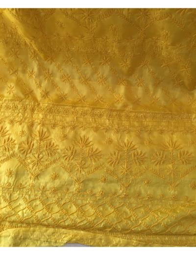 Chhangamal Hand Embroidered Yellow Colour Tussar Slik Chikankari Saree