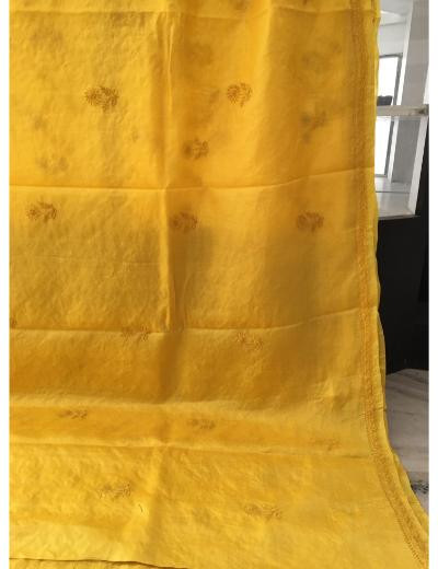 Chhangamal Hand Embroidered Yellow Colour Tussar Slik Chikankari Saree