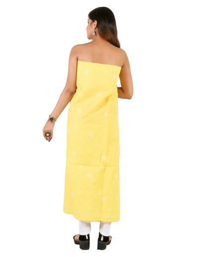 Chhangamal Hand Embroidered Yellow Cotton Blend Chikankari Suitlength