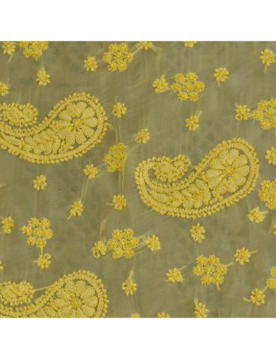 Chhangamal Hand Embroidered Yellow Georgette Half Jaal Chikankari Saree