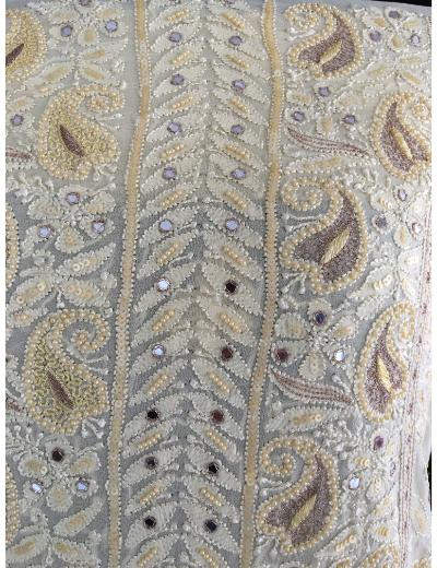 Chhangamal Hand Embroidered Yellow Pure Georgette Chanderi Chikankari Kurta Dupatta Piece