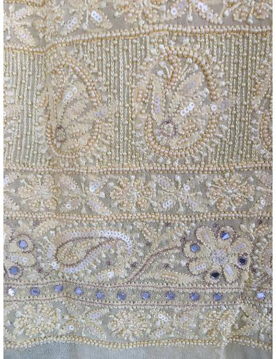 Chhangamal Hand Embroidered Yellow Pure Georgette Chanderi Chikankari Kurta Dupatta Piece