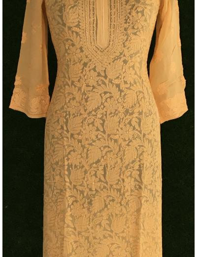Chhangamal Hand Embroidered Yellown Colour Pure Georgette Chikankari  Kurti