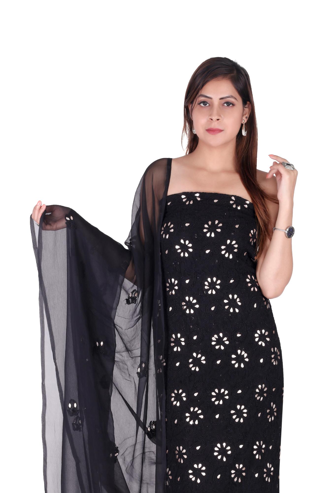 Black Semi Georgette Suit Length