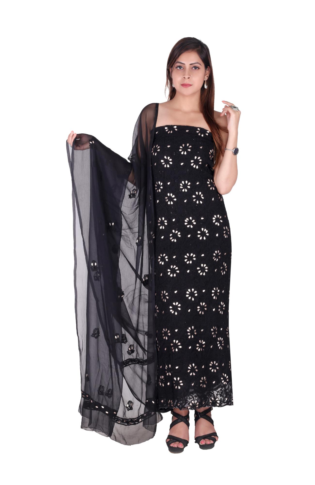 Black Semi Georgette Suit Length