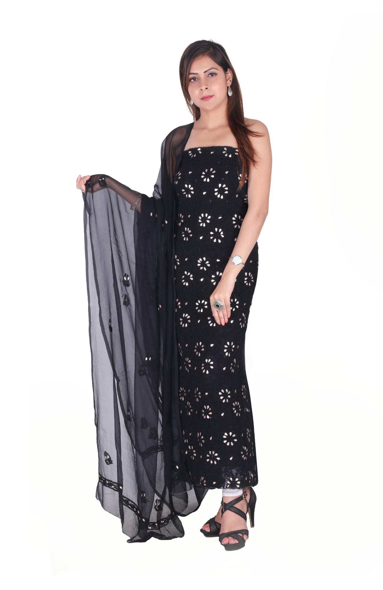 Black Semi Georgette Suit Length