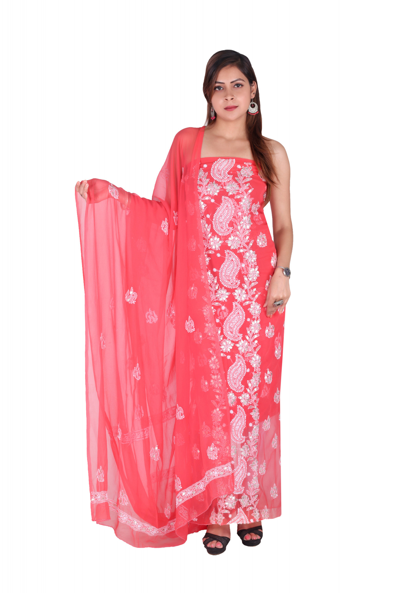 Crimson Red Semi Georgette Suit Length