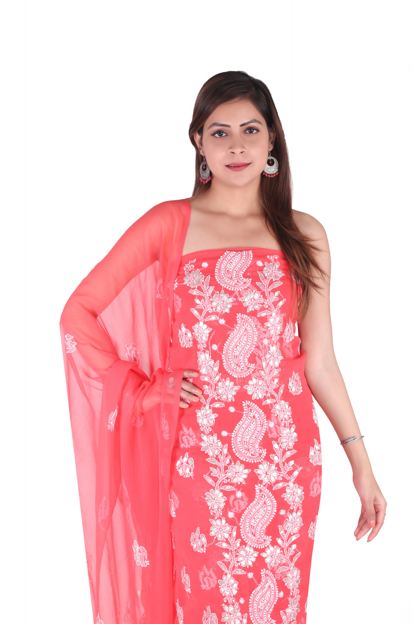 Crimson Red Semi Georgette Suit Length