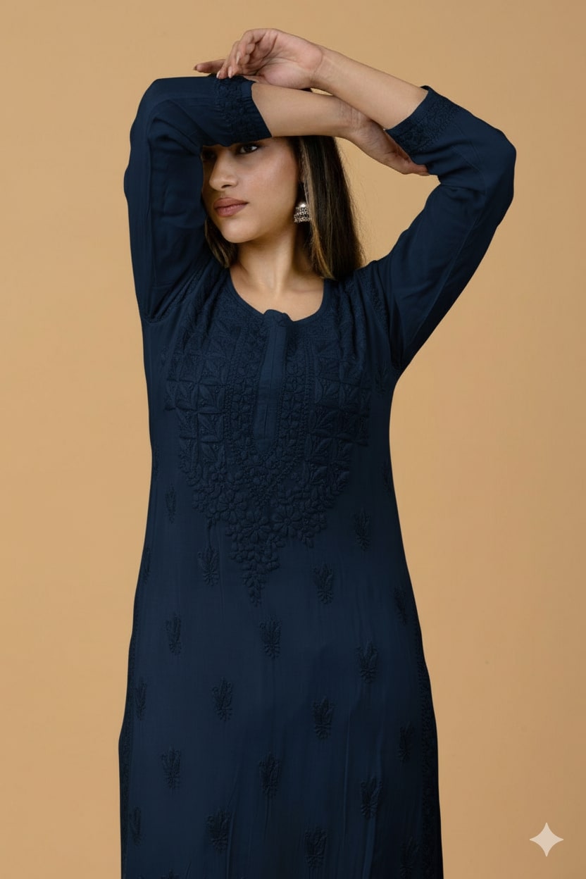 Navy Blue Modal Chikankari Kurta
