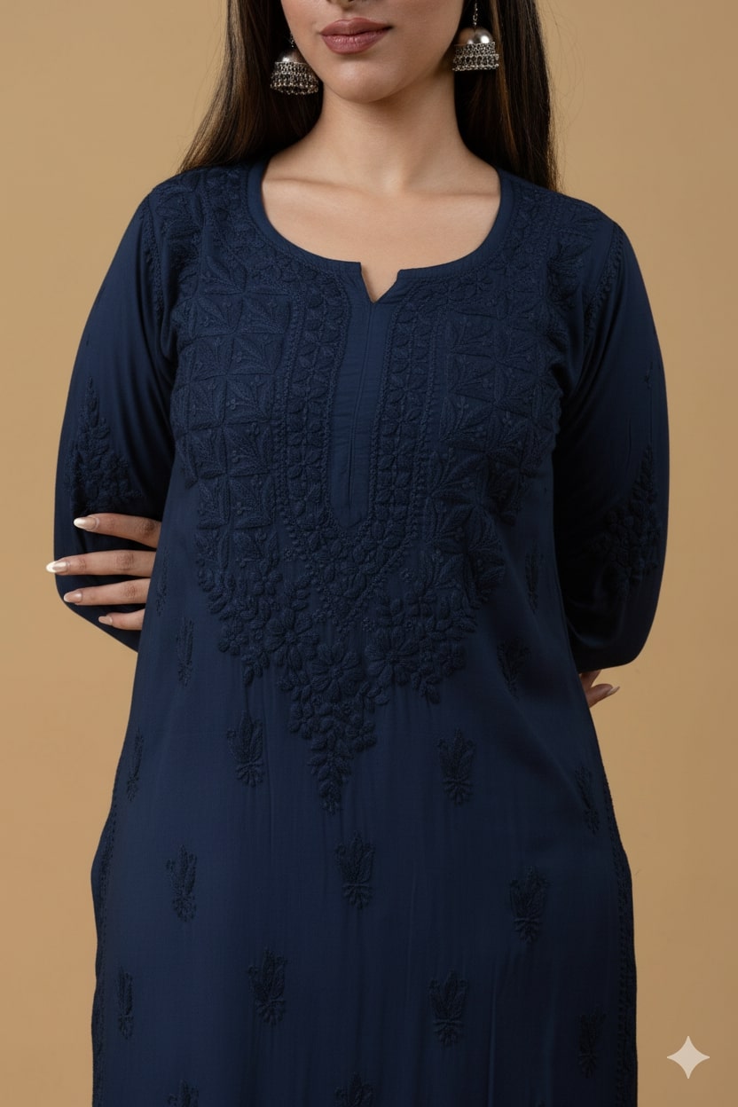 Navy Blue Modal Chikankari Kurta