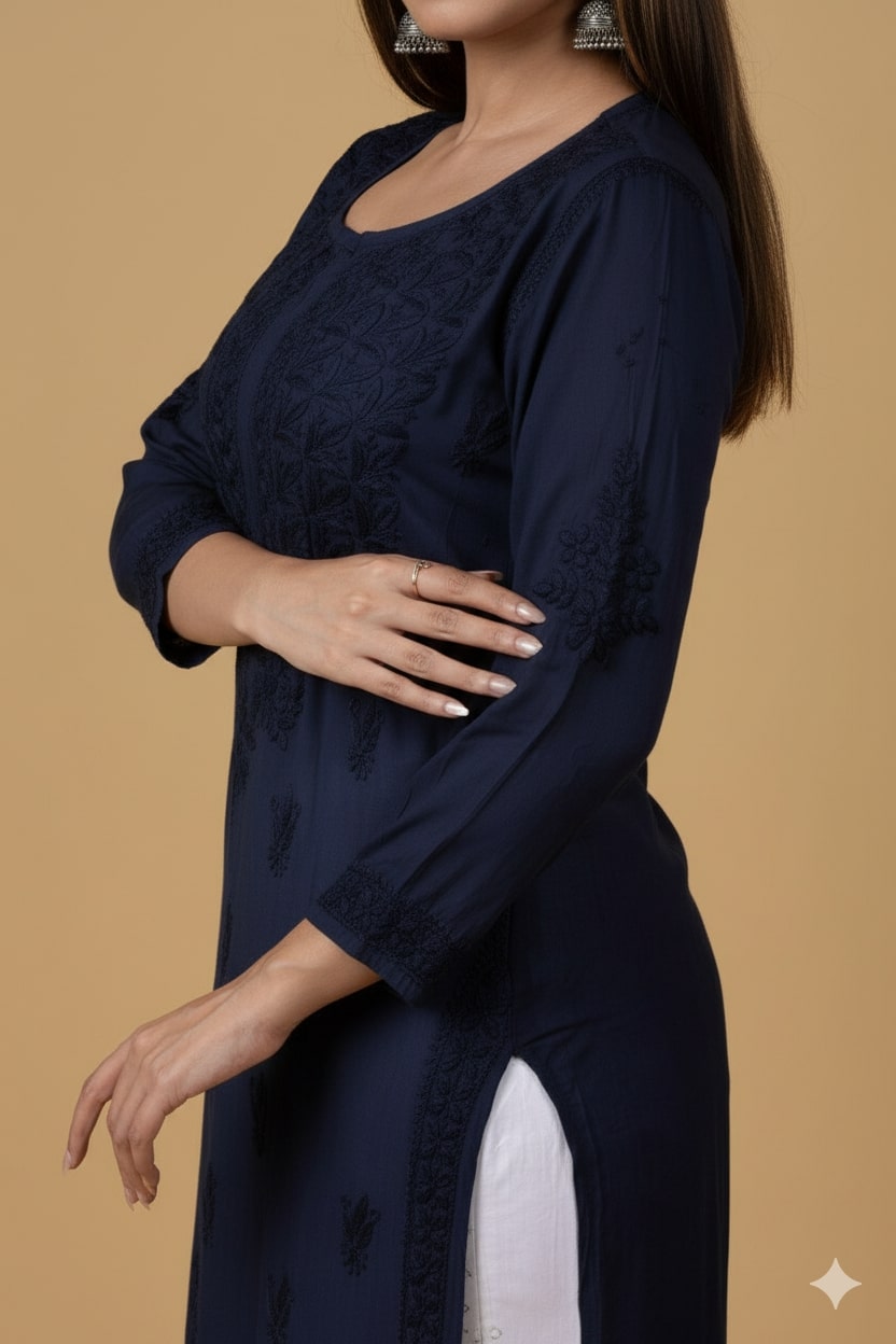 Navy Blue Modal Chikankari Kurta