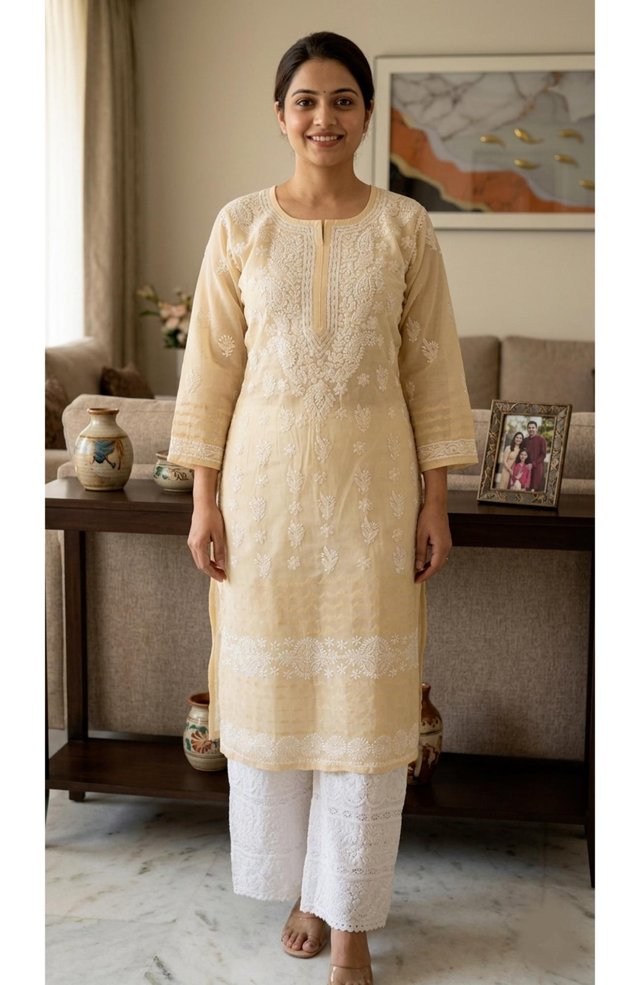 Light Green Cotton Hand Embroidered Chikankari Kurti  Rohia By Chhangamal
