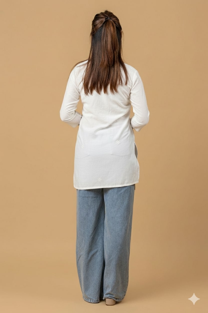 White Chanderi Chikankari Short Top