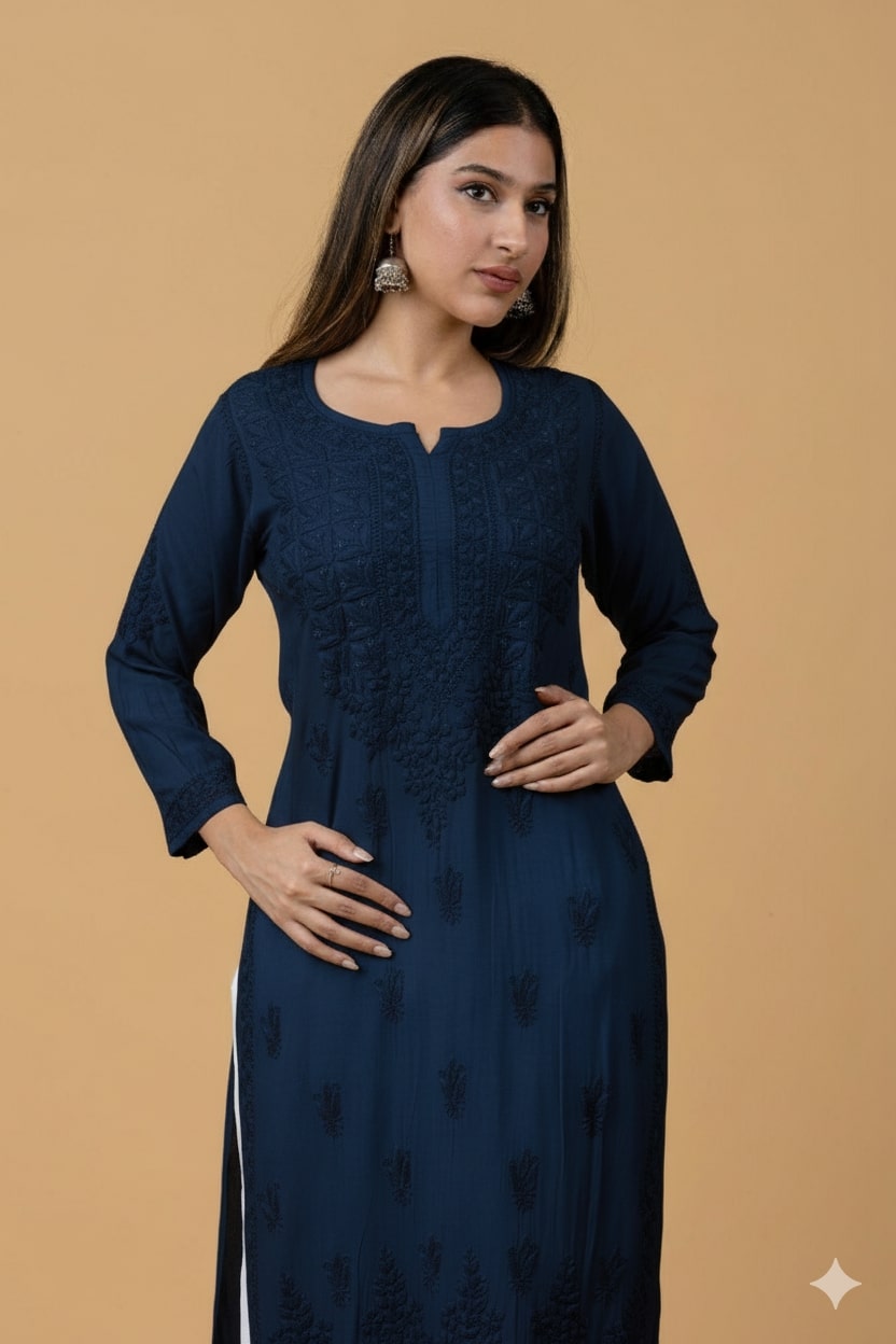 Navy Blue Modal Chikankari Kurta