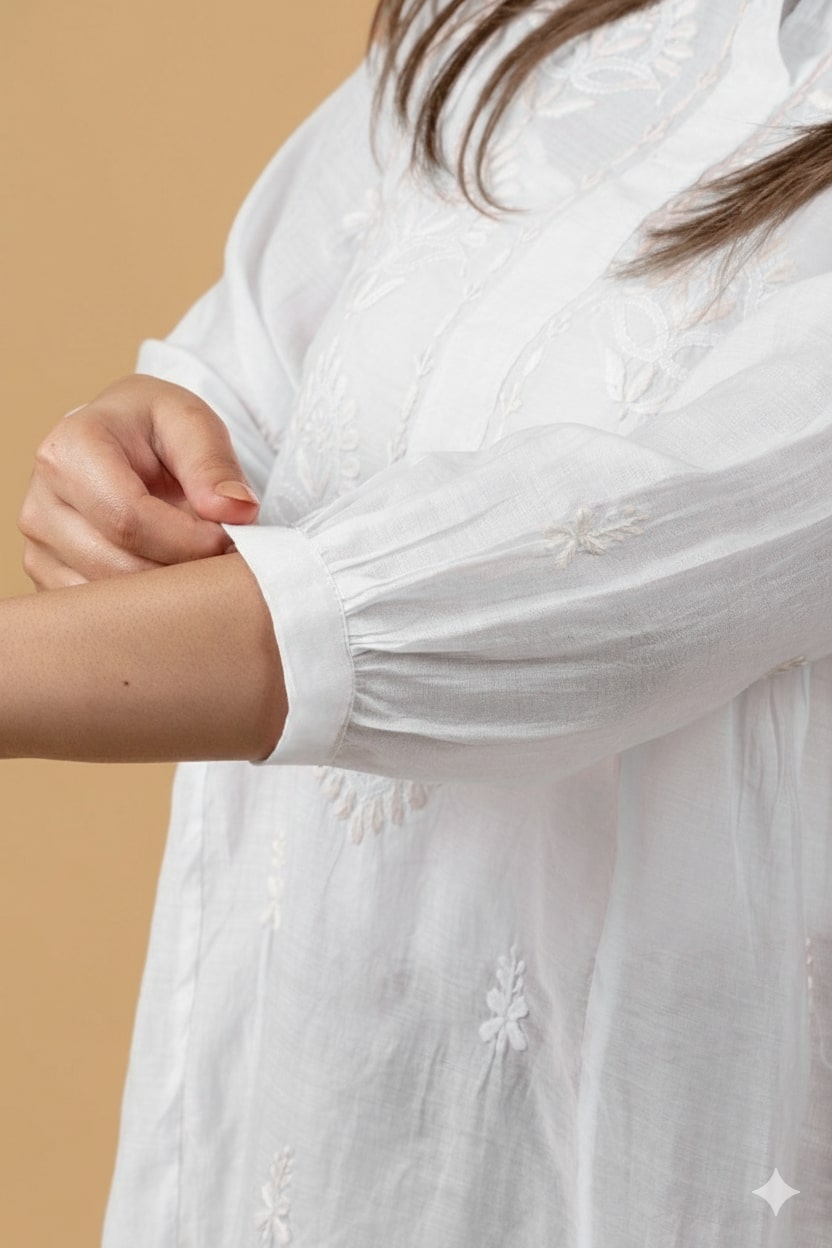 White Muslin Chikankari Short Top