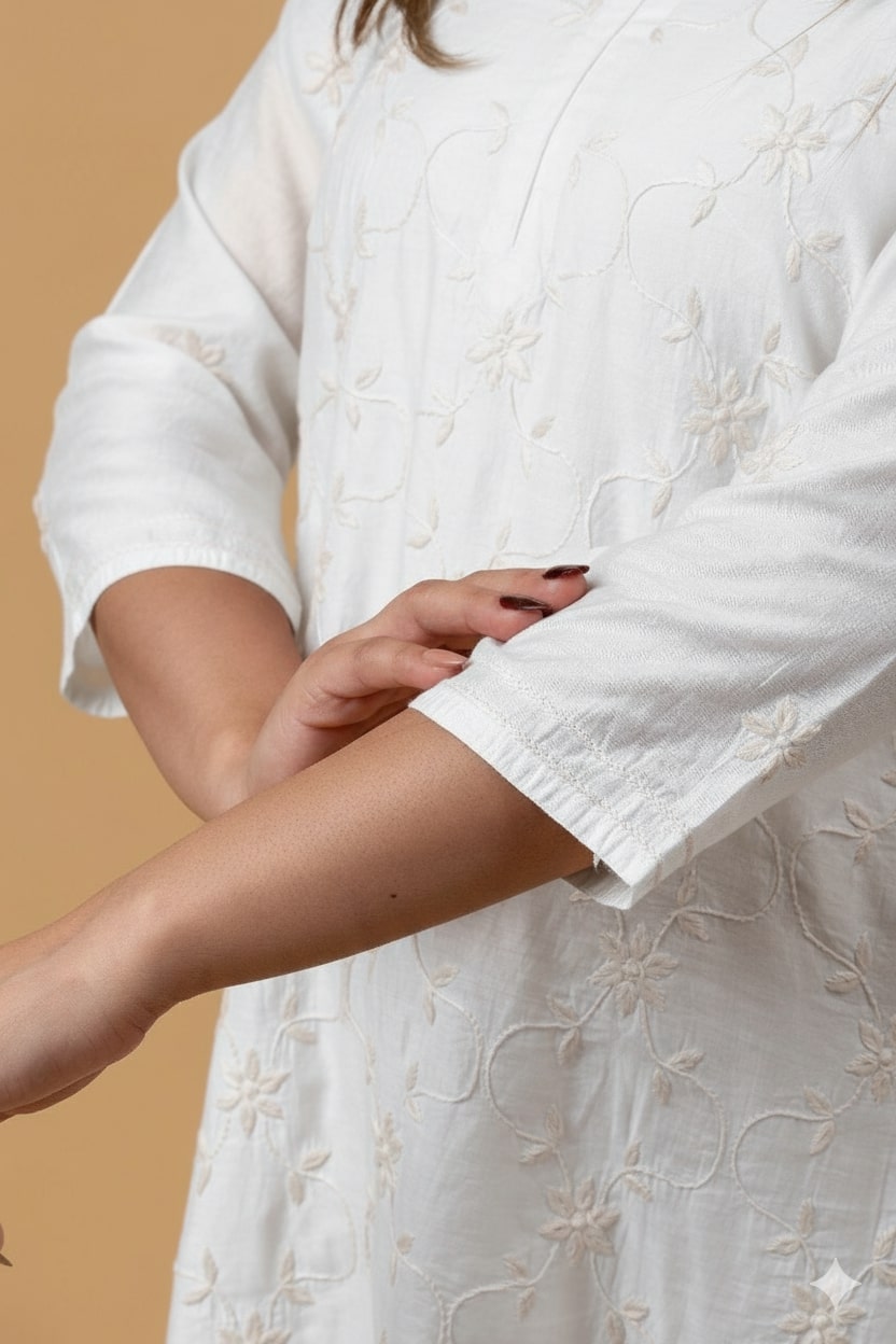 White Chanderi Chikankari Short Top