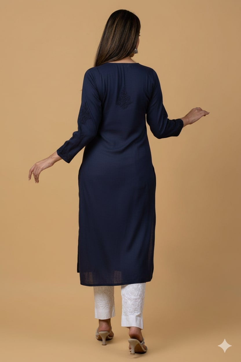 Navy Blue Modal Chikankari Kurta