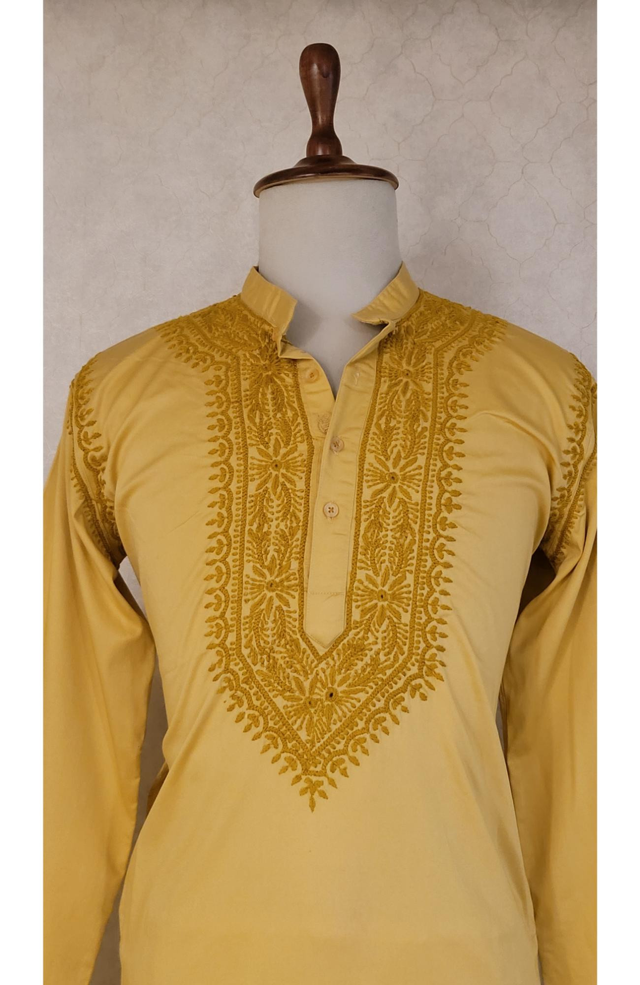Yellow Lycra Cotton Chikankari Kurta