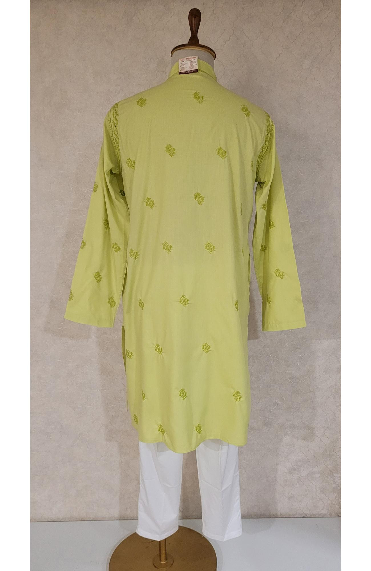 Green Cotton Linen Chikankari Kurta