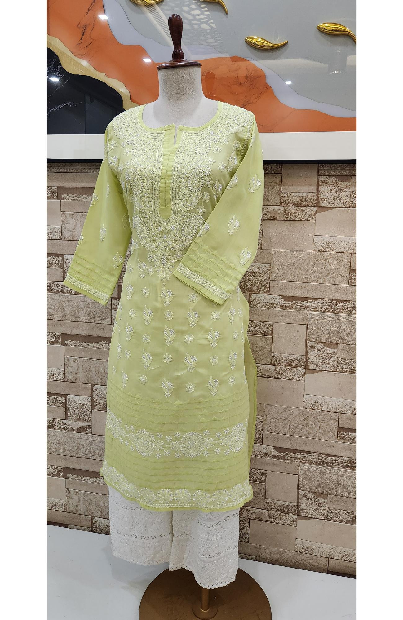 Green Cotton Hand Embroidered Chikankari Kurti  Rohia By Chhangamal