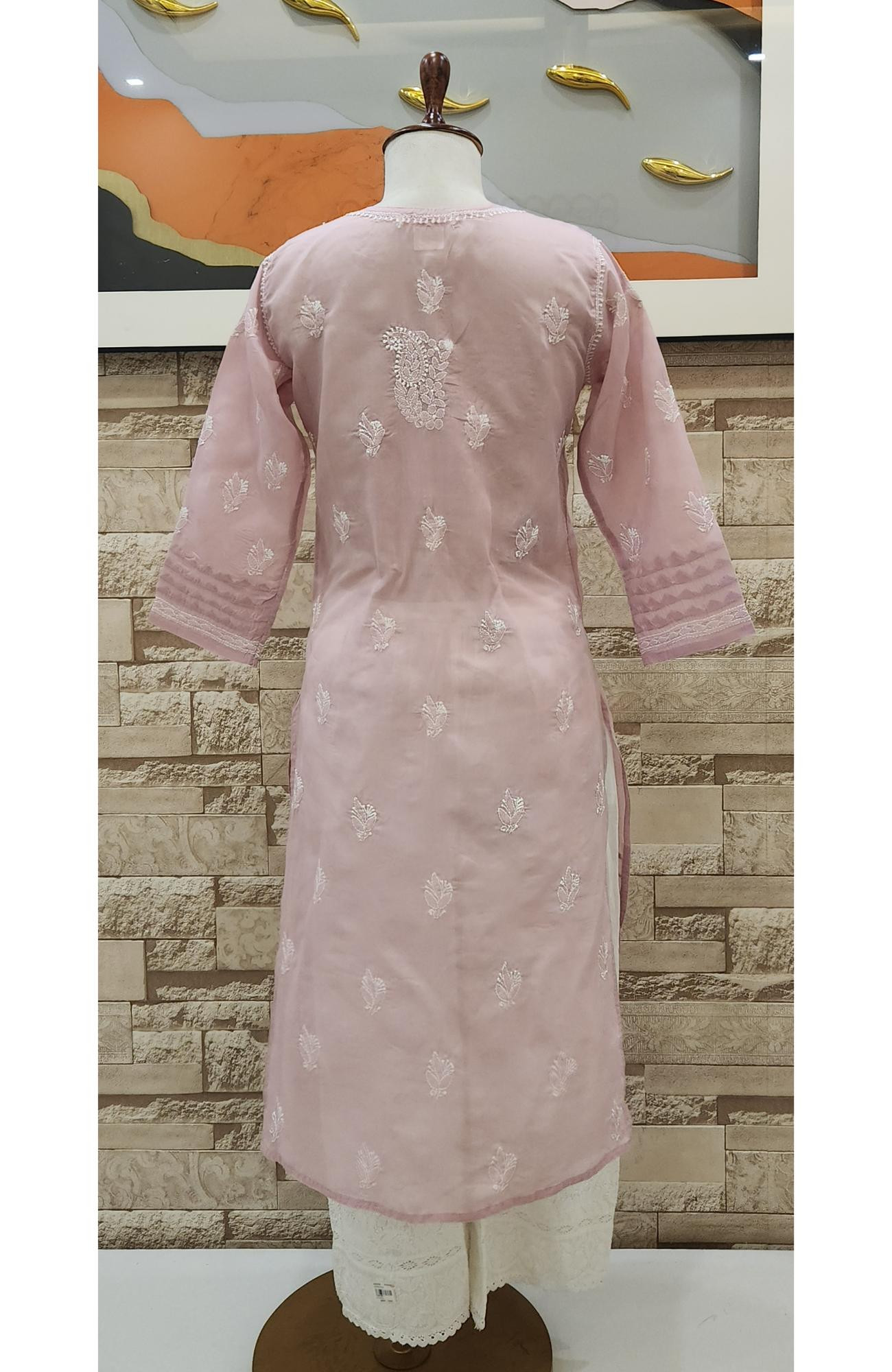 Pink Cotton Hand Embroidered Chikankari Kurti  Rohia By Chhangamal