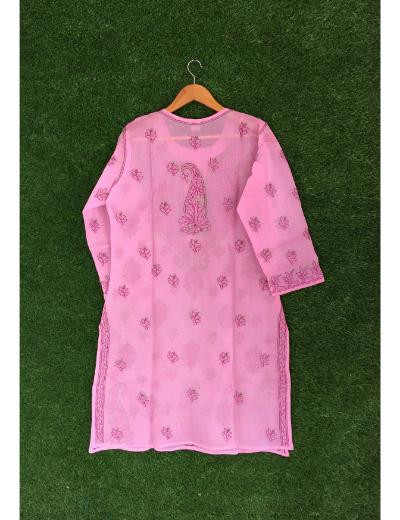 hhangamal Hand Embroidered Wine Colour Cotton Chikankari Kurti