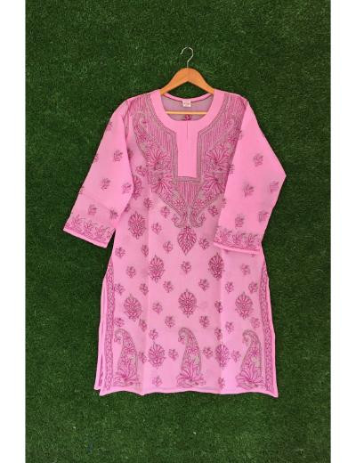 hhangamal Hand Embroidered Wine Colour Cotton Chikankari Kurti