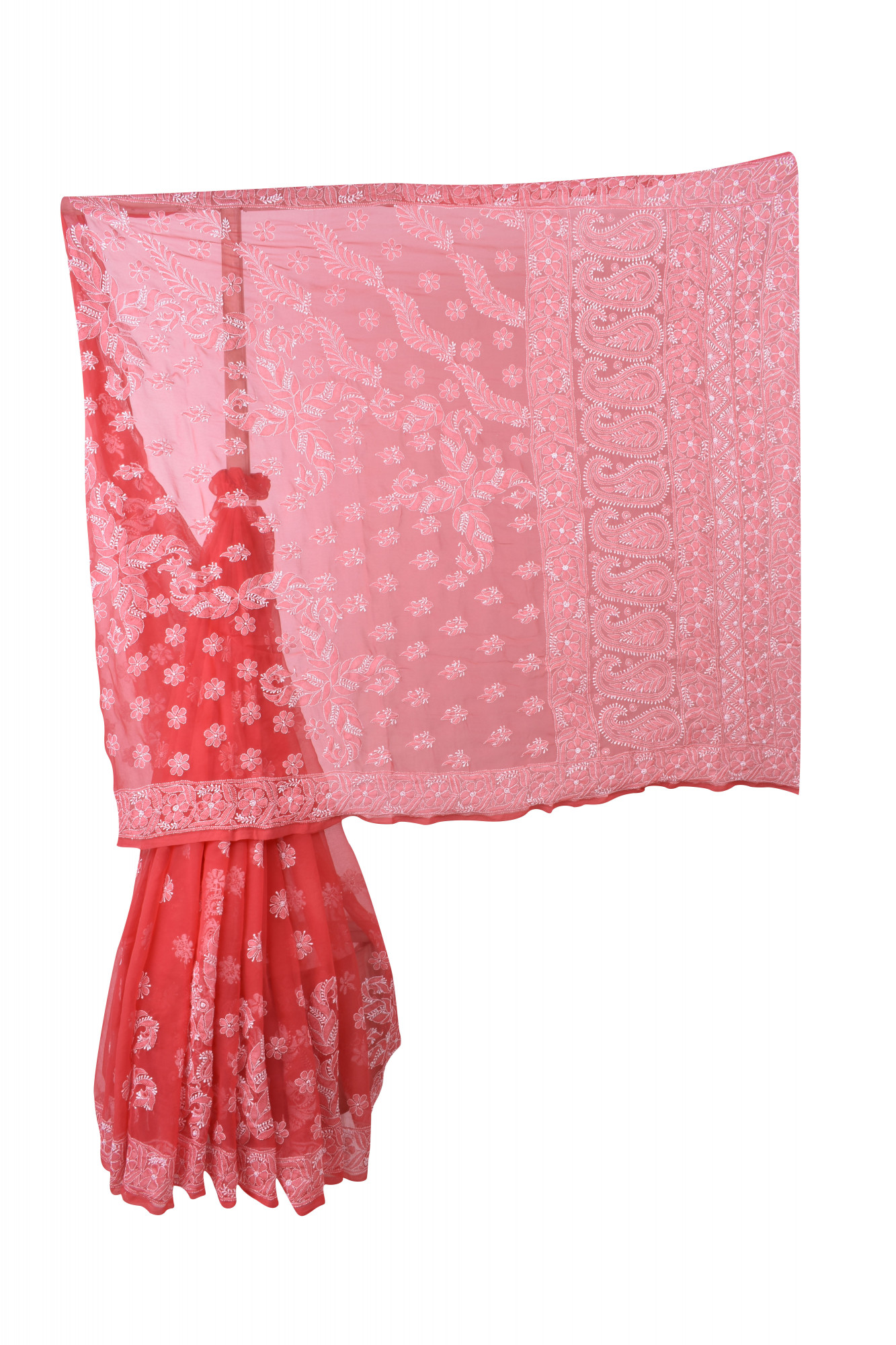 Rohia by Chhangamal Hand Embroidered Burgundy Colour Faux Georgette Chikan Saree With Blouse S9077