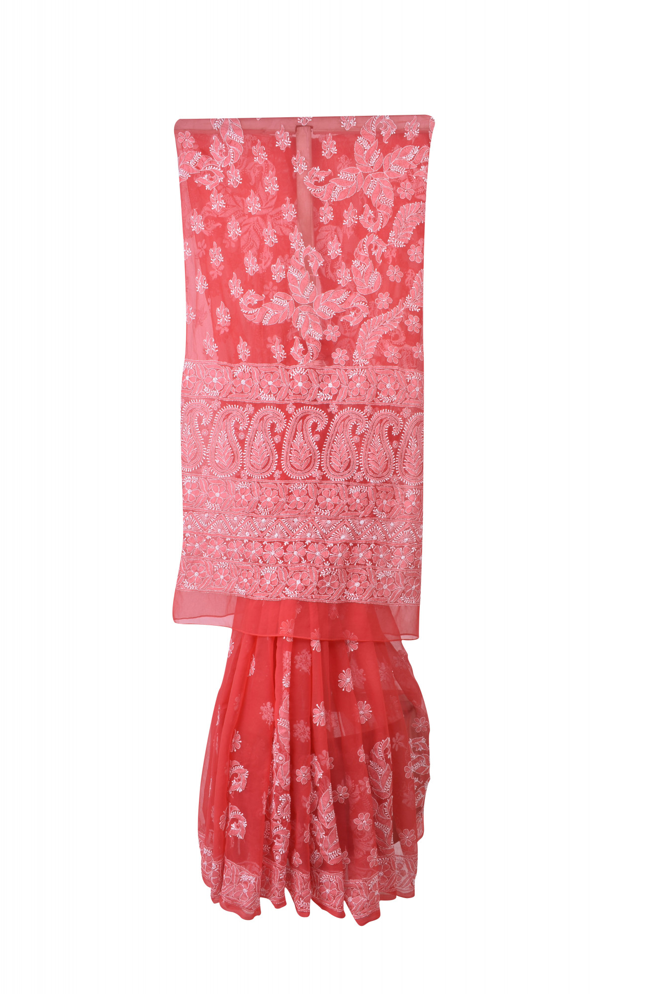 Rohia by Chhangamal Hand Embroidered Burgundy Colour Faux Georgette Chikan Saree With Blouse S9077