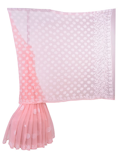 Rohia by Chhangamal Hand Embroidered  Palla Booty Light Peach Faux Georgette Saree S9084